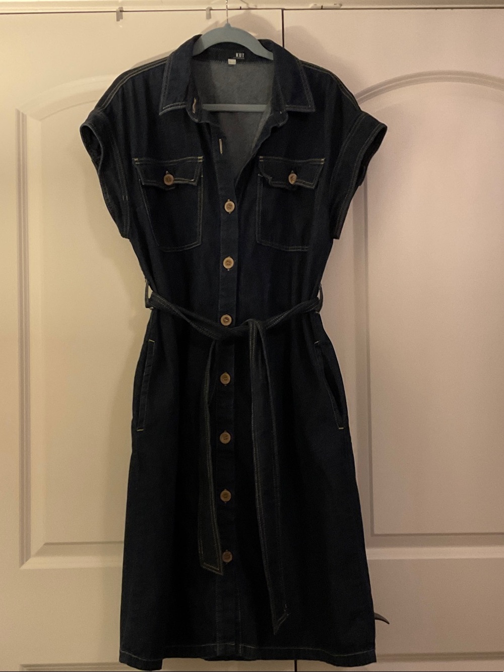 KUT-Dark Denim Shirt Dress with Belt